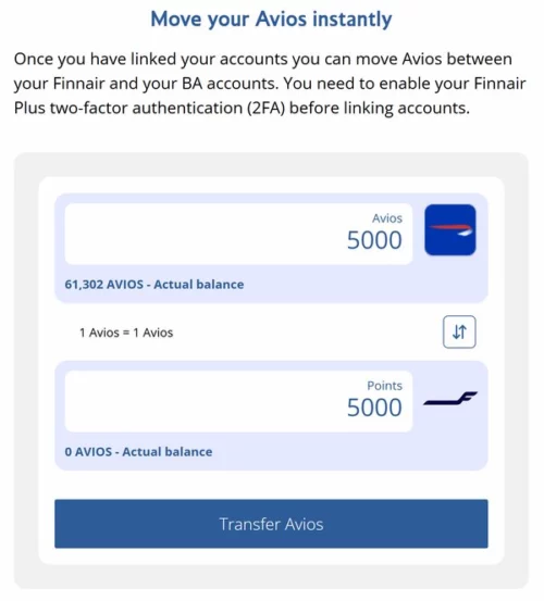 Transfer avios via Finnair Plus